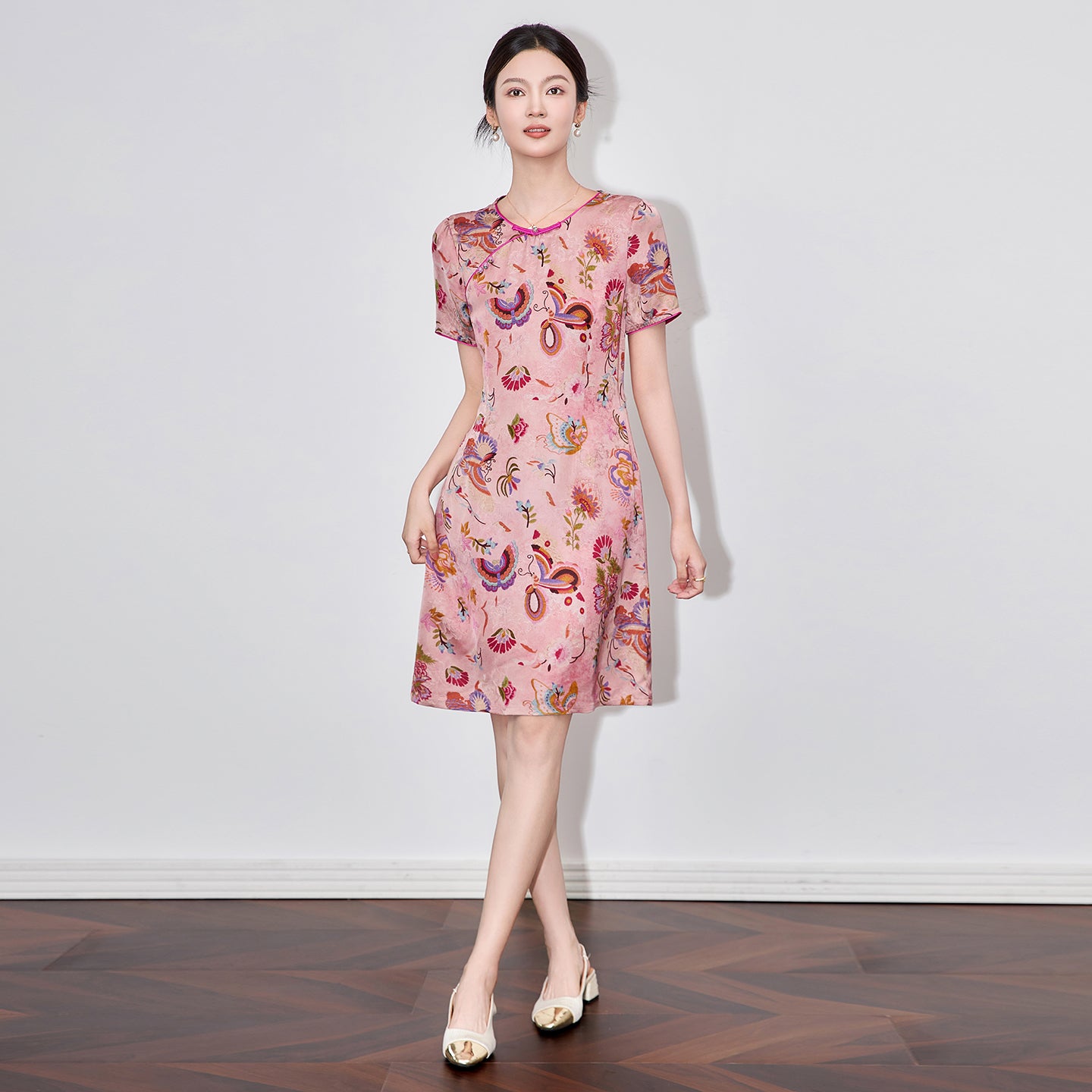 25ss Chinese-style jacquard cheongsam dress