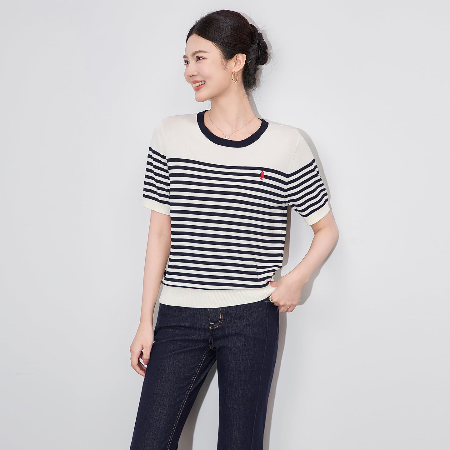 25ss Fashionable Tencel simple striped knitted T-shirt
