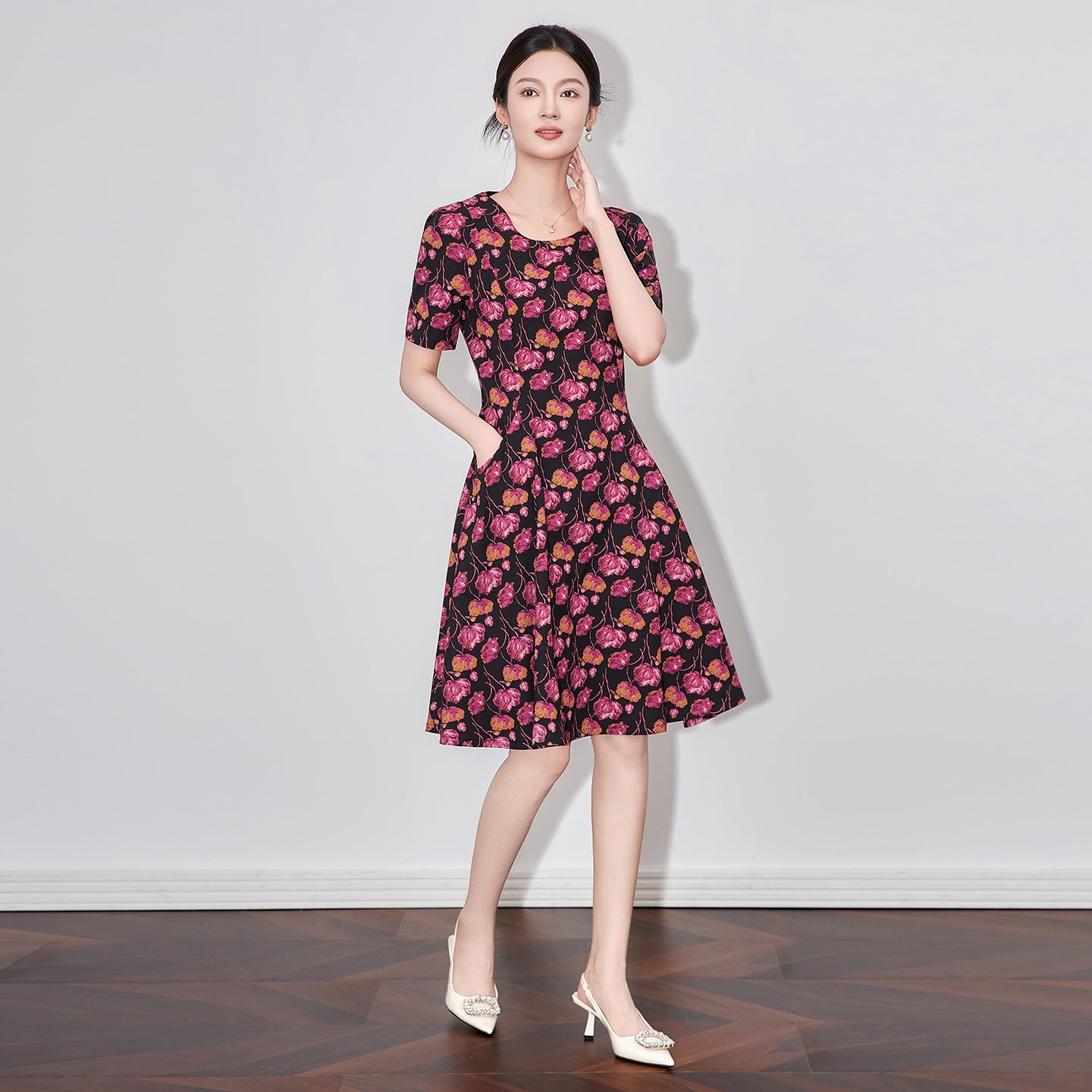 25ss French retro printed dress