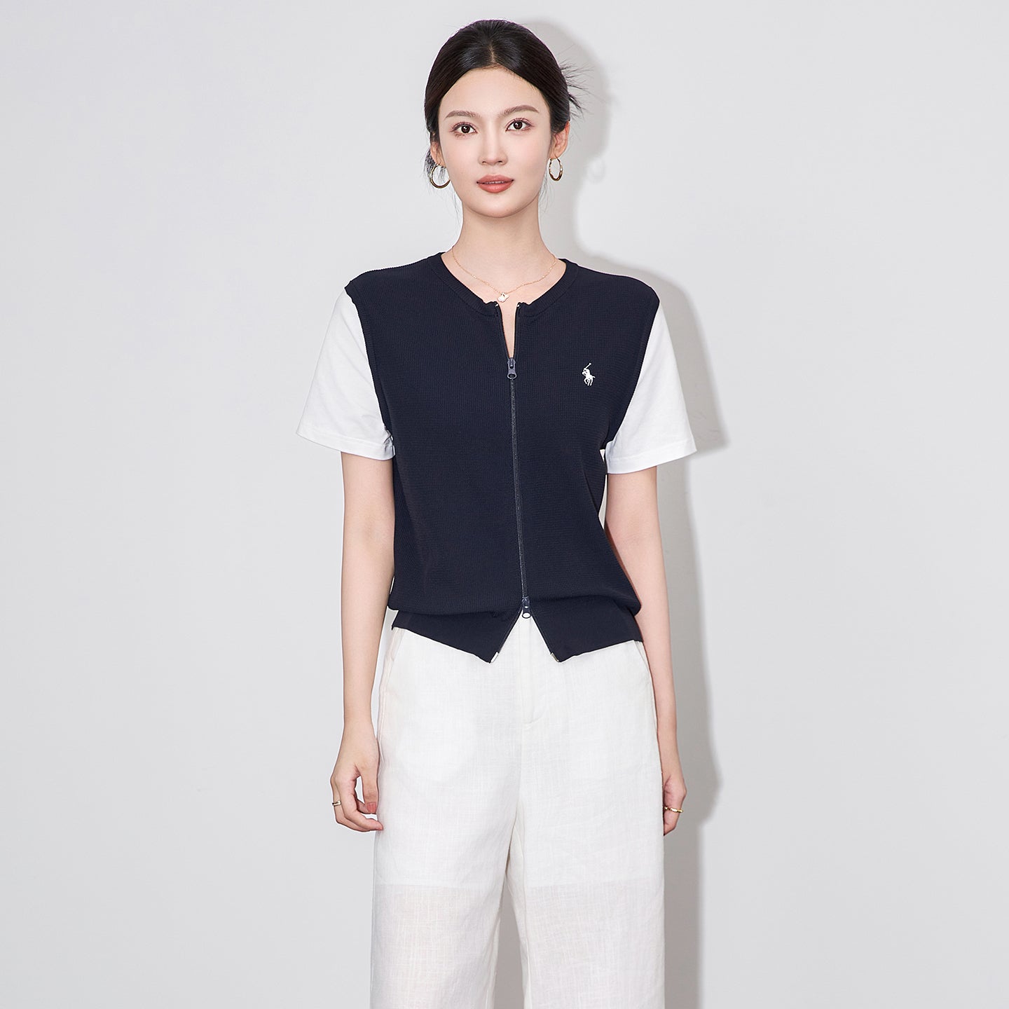 25ss Tencel patchwork small horse embroidery knitted cardigan