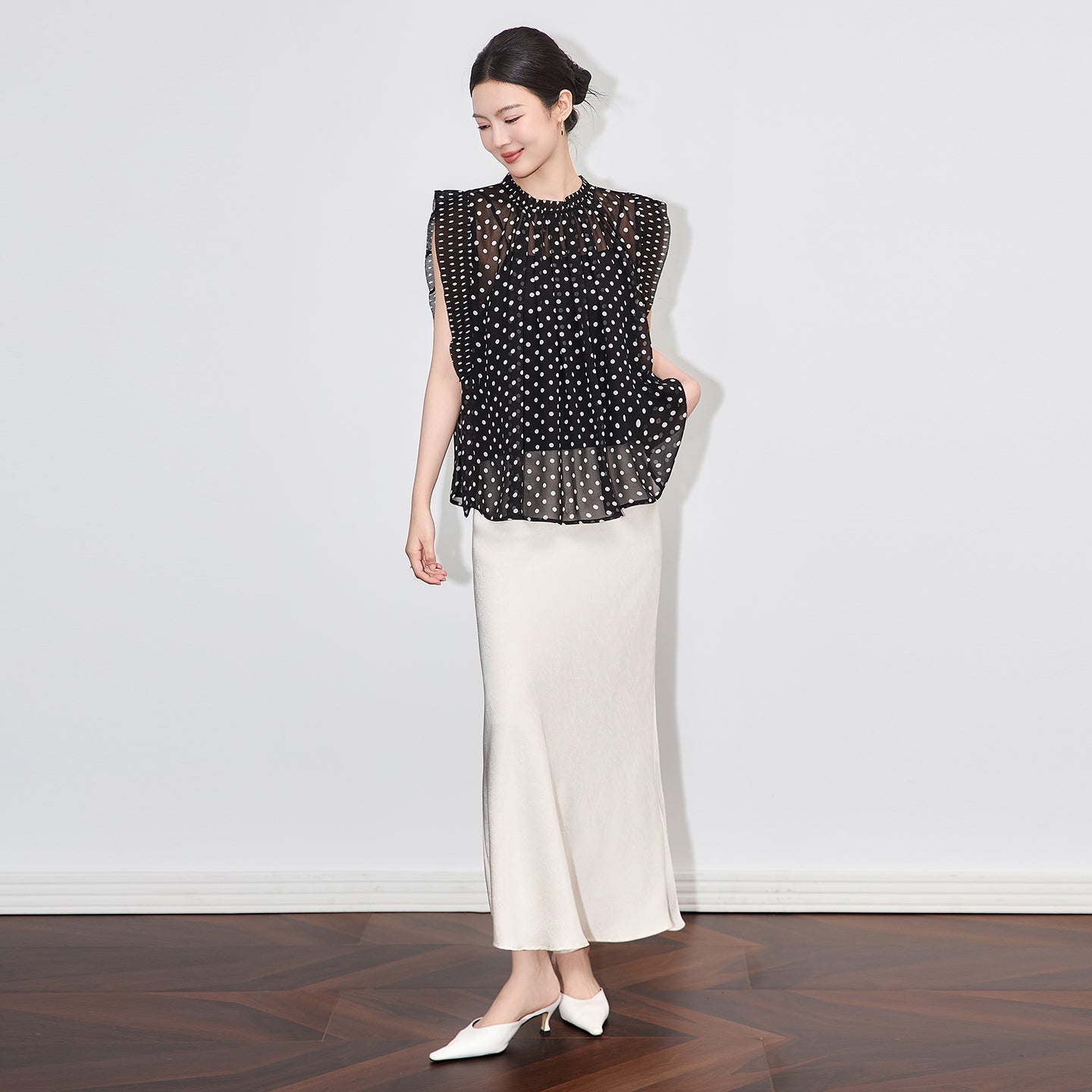 25ss French polka dot loose sleeveless top