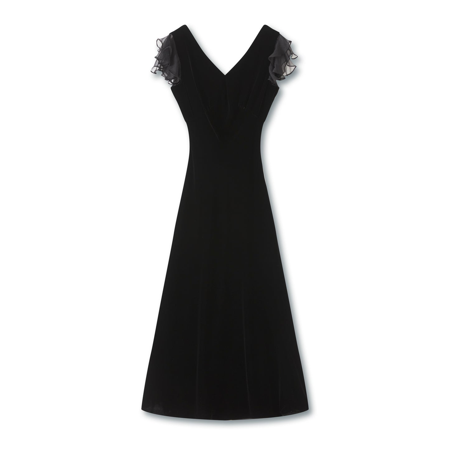 25ss French elegant V-neck velvet cinched waist dress