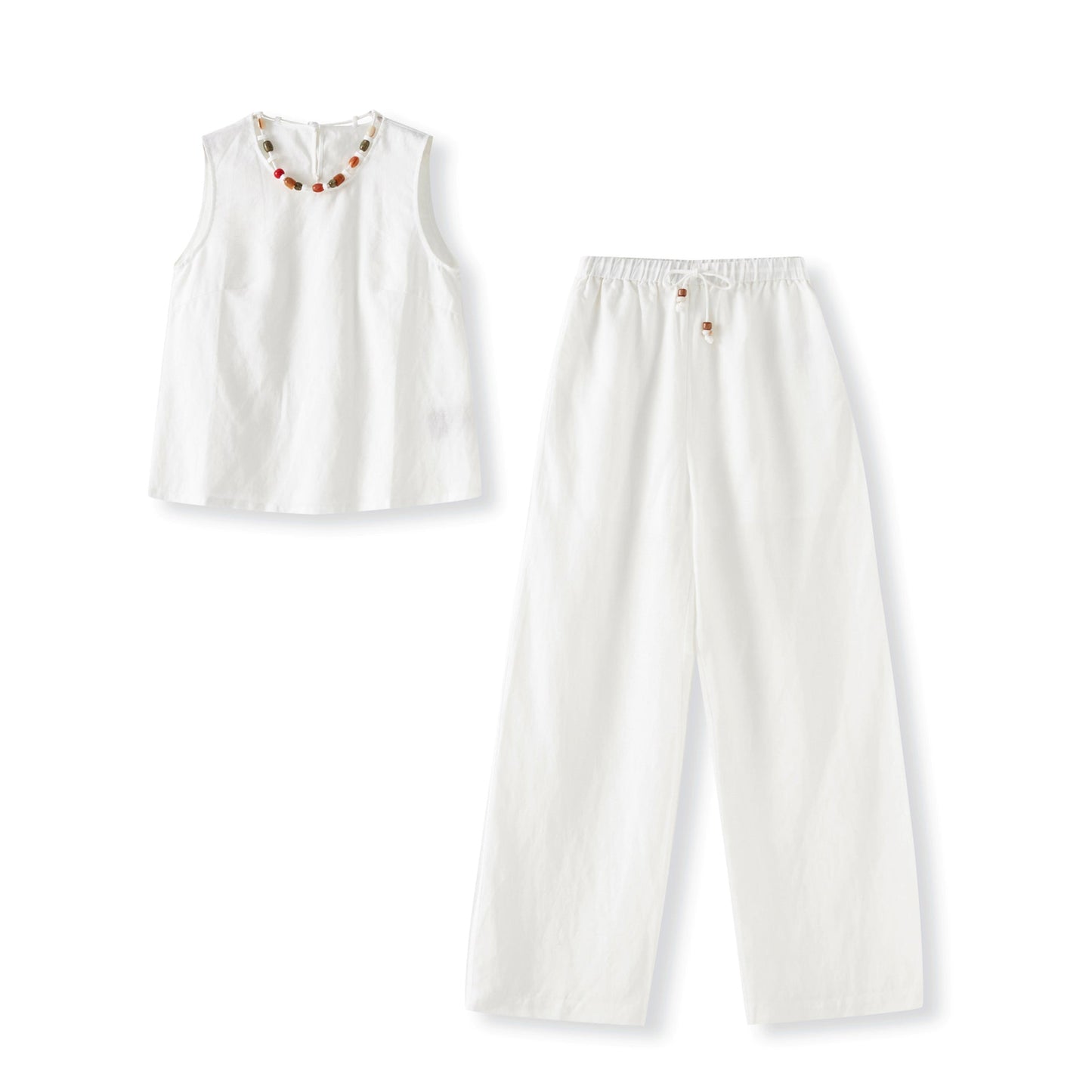 25ss Old Qian style luxurious linen vest wide-leg pants set
