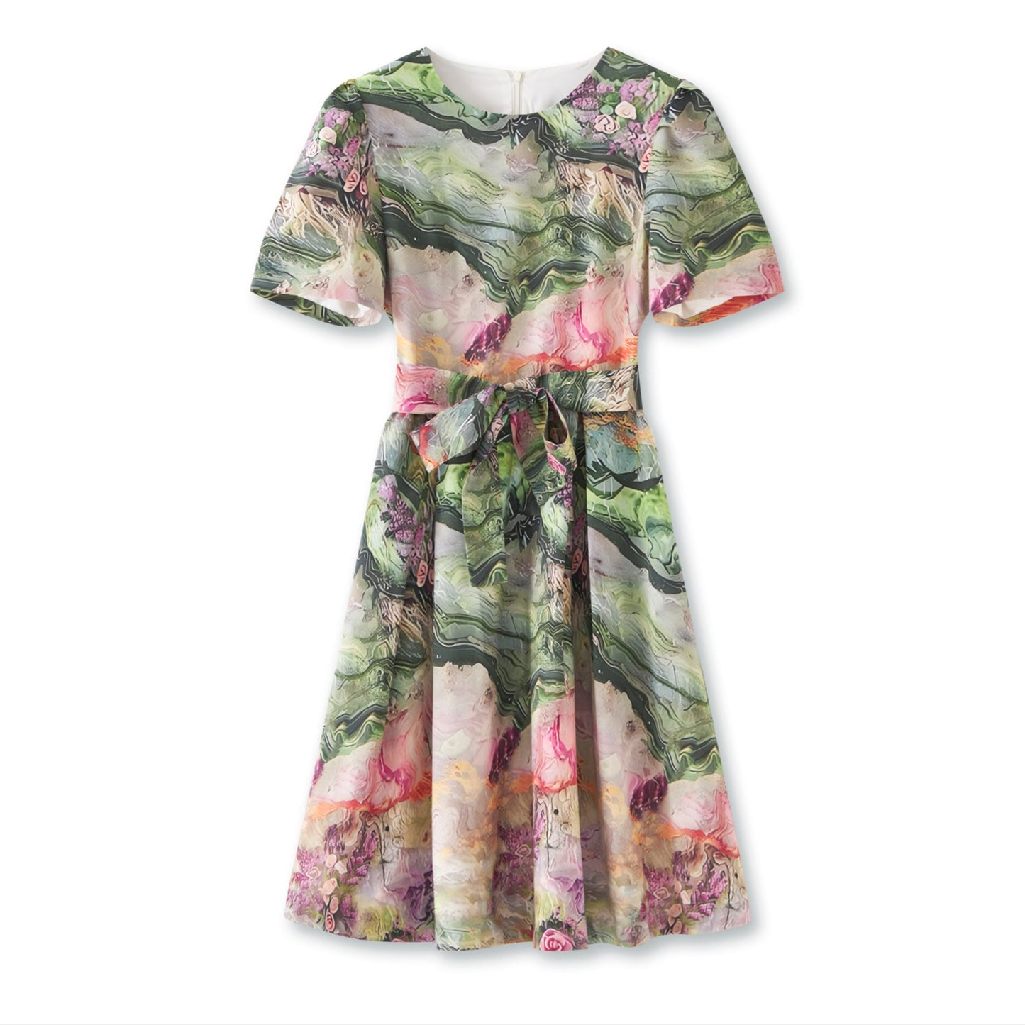 25ss Youthful printed cinched-waist dress