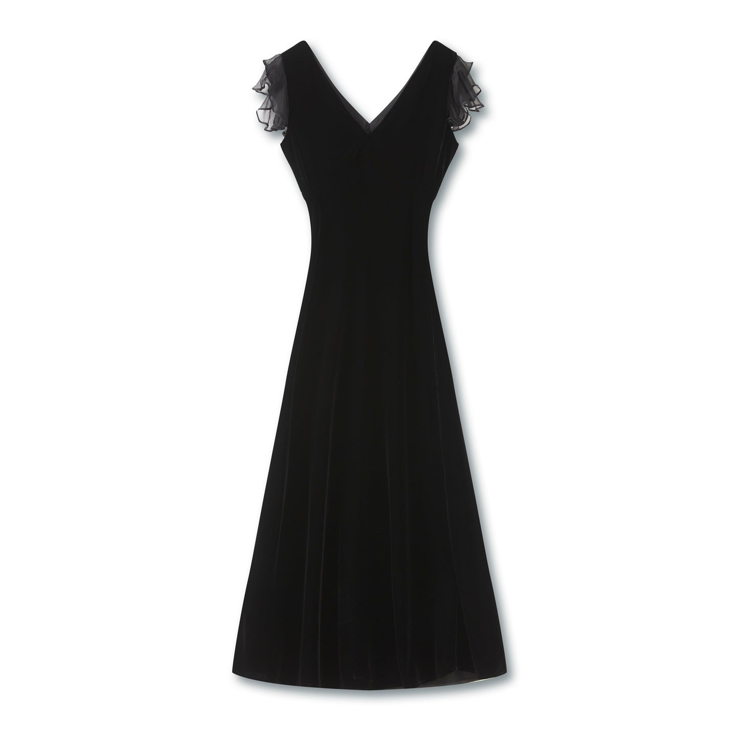 25ss French elegant V-neck velvet cinched waist dress