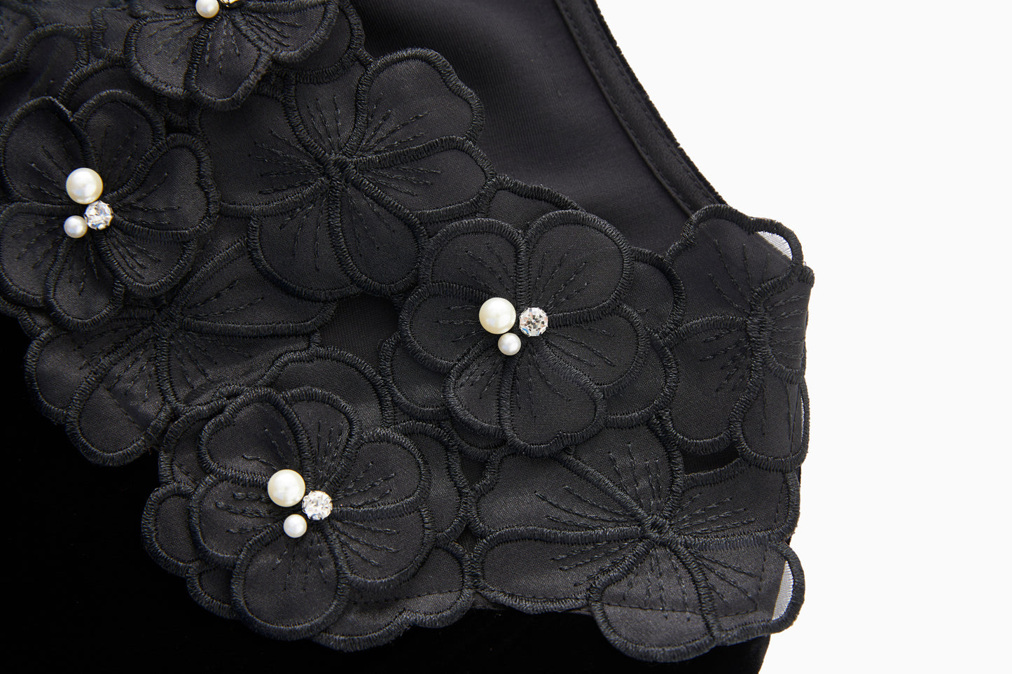 25ss Round-neck floral beaded velvet short-sleeved shirt