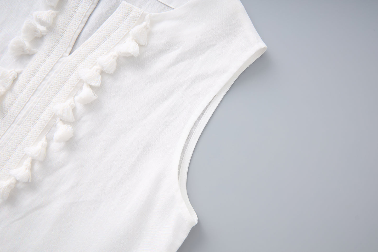 25ss French V-neck linen vest and plain wide-leg suit