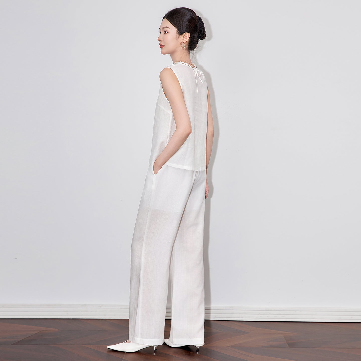 25ss Old Qian style luxurious linen vest wide-leg pants set