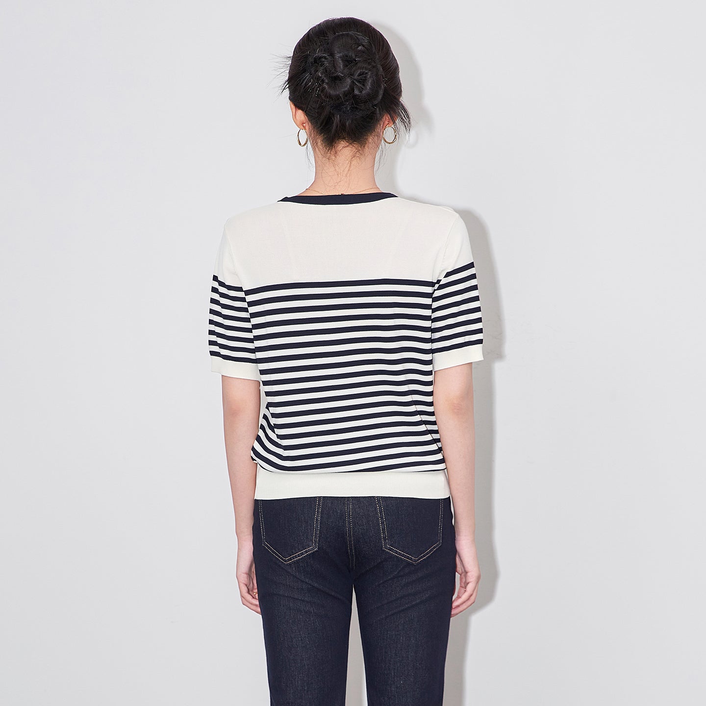 25ss Fashionable Tencel simple striped knitted T-shirt