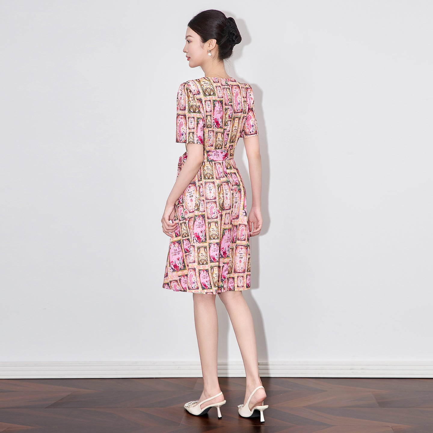25ss Printed slimming lace-up elegant dress