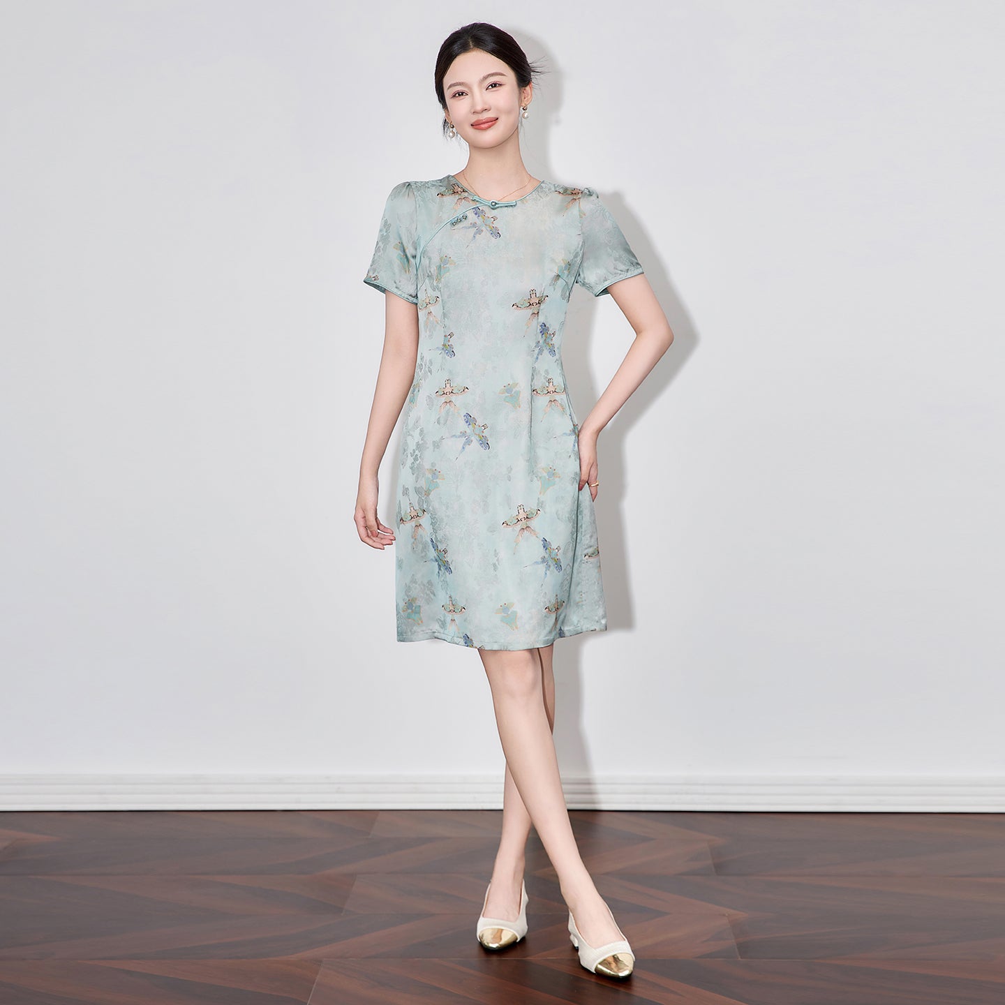 25ss Chinese-style jacquard cheongsam dress
