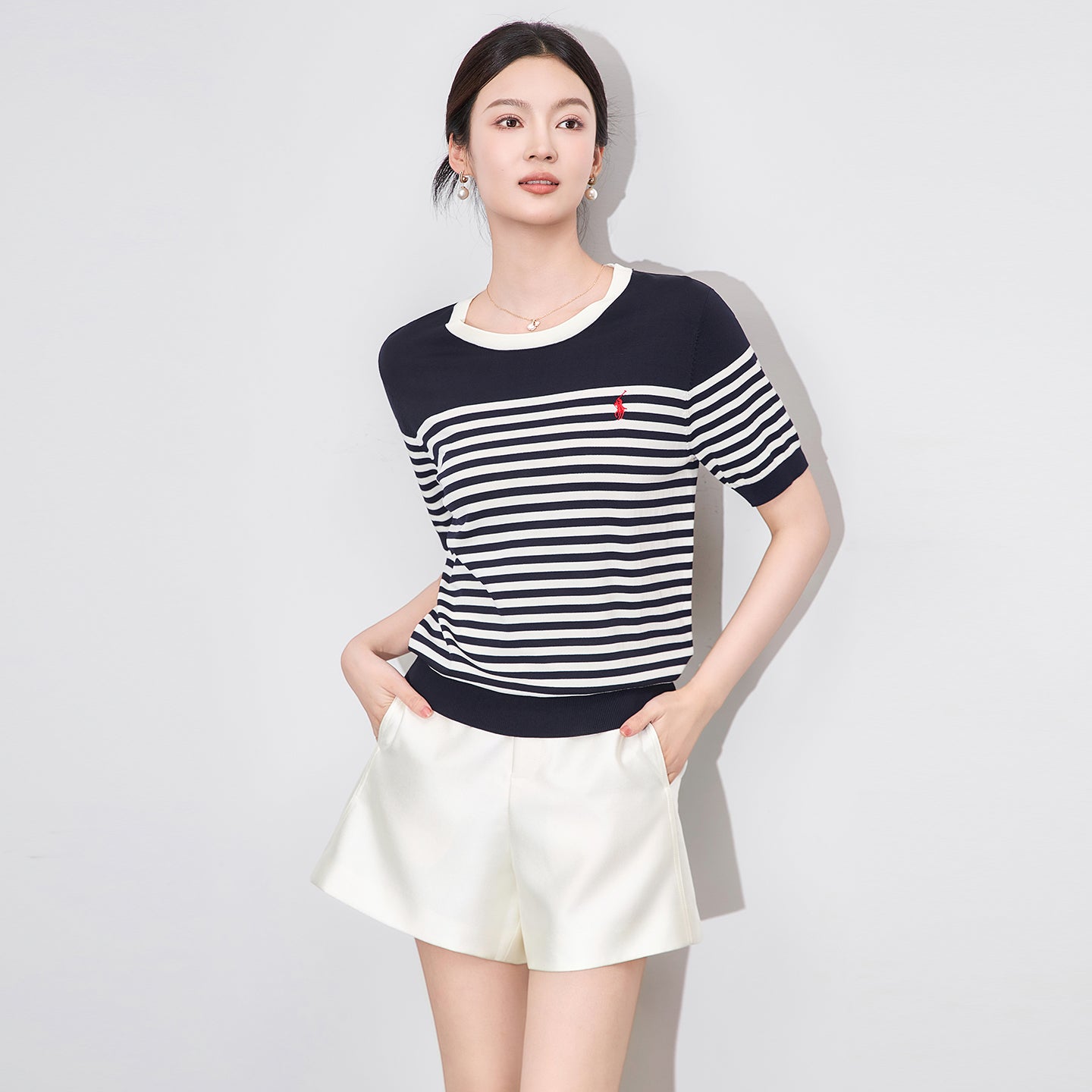 25ss Fashionable Tencel simple striped knitted T-shirt