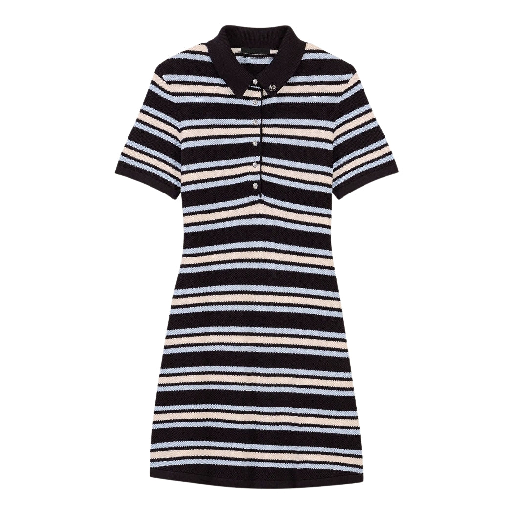 25ss French retro striped polo-neck knitted dress