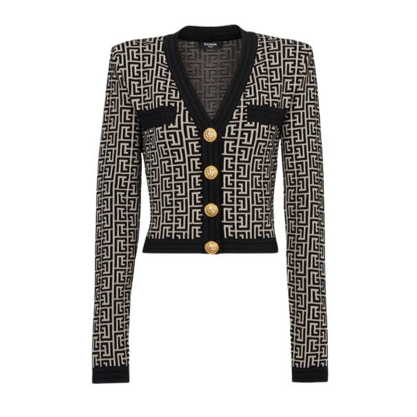 This is a slim knitted metal-buttoned cardigan