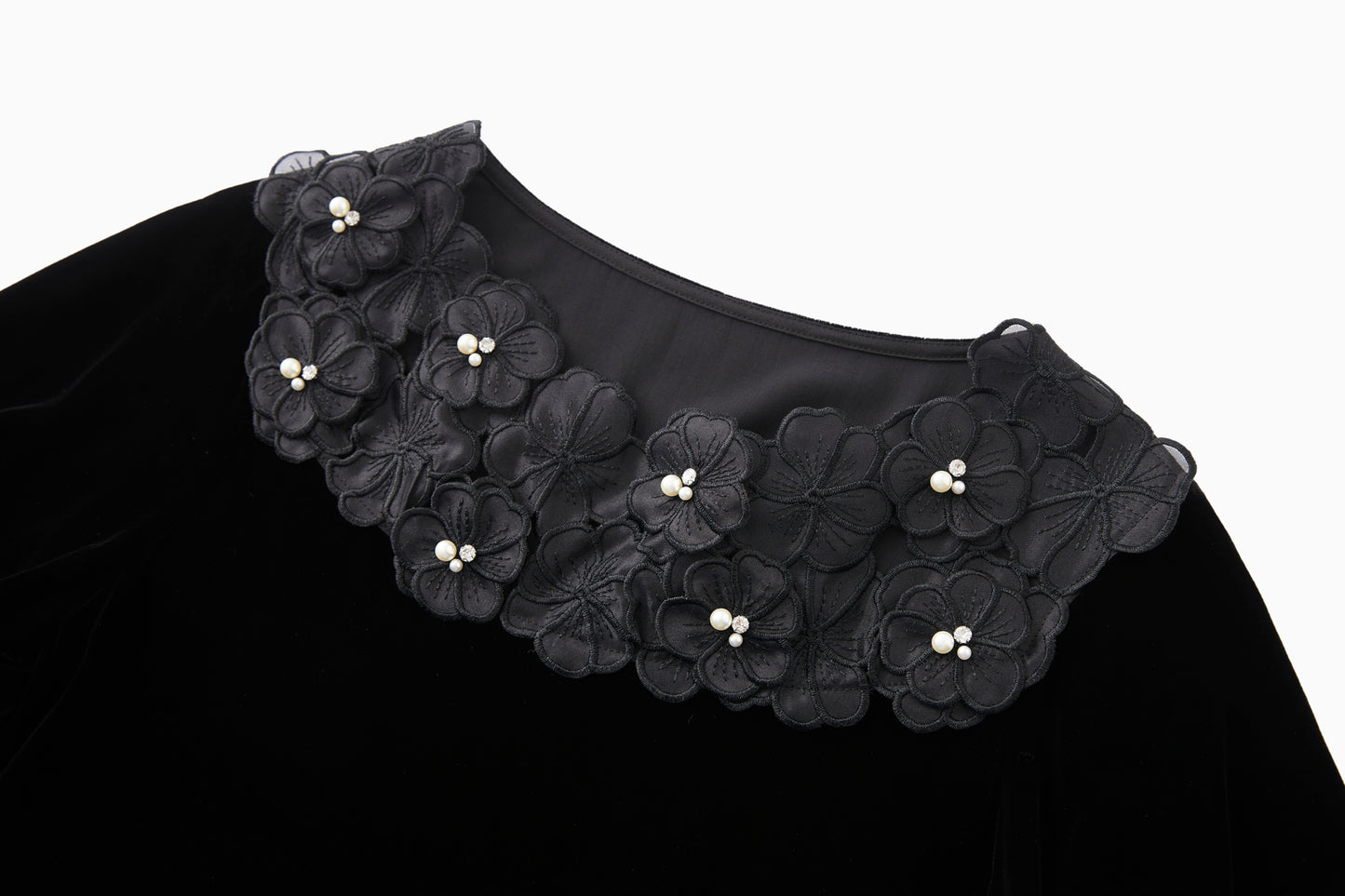 25ss Round-neck floral beaded velvet short-sleeved shirt