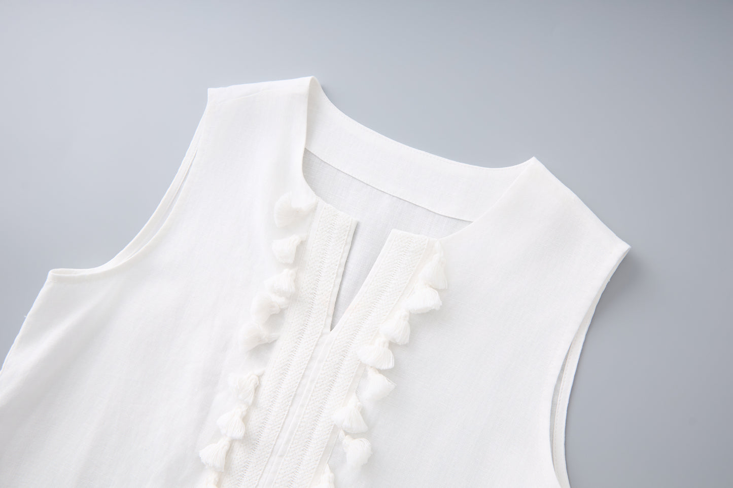25ss French V-neck linen vest and plain wide-leg suit