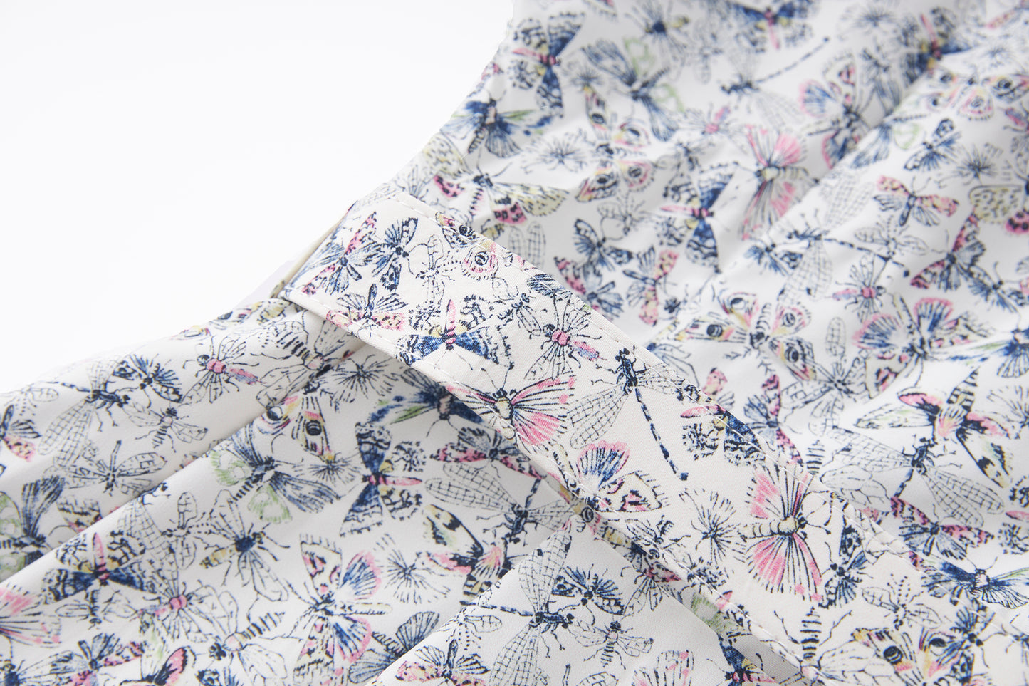 25ss Butterfly printed short-sleeved cinched-waist dress