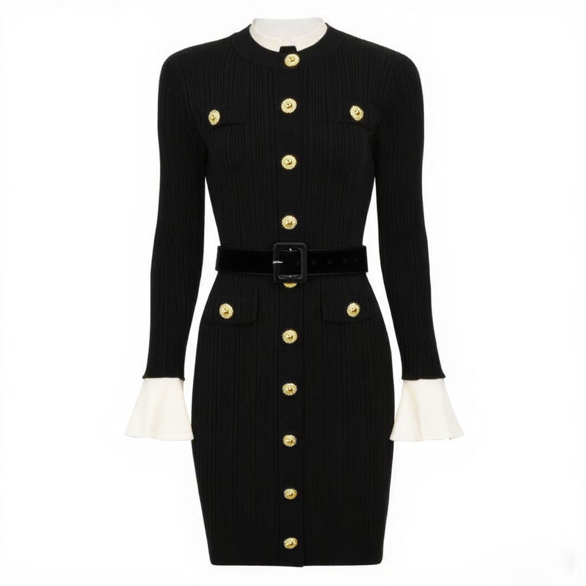 25ss Spring and Autumn belt-knit slimming short dress