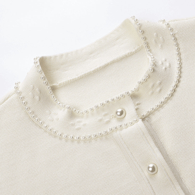 25ss Early spring new pearl openwork pattern cardigan
