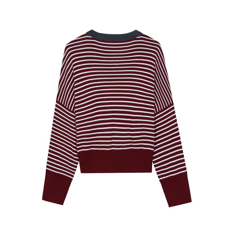 25ss Elegant striped wool knitted sweater for autumn and winter