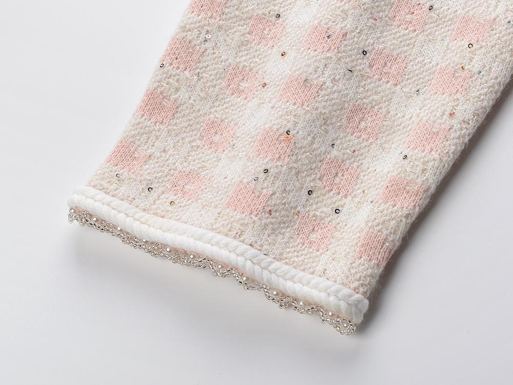 25ss A two-piece set of a thousand-bird check knitted cardigan