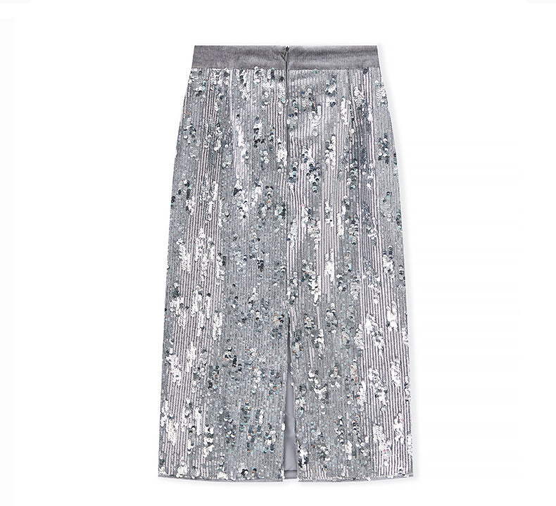 25ss Autumn silver sequined skirt with dazzling brilliance