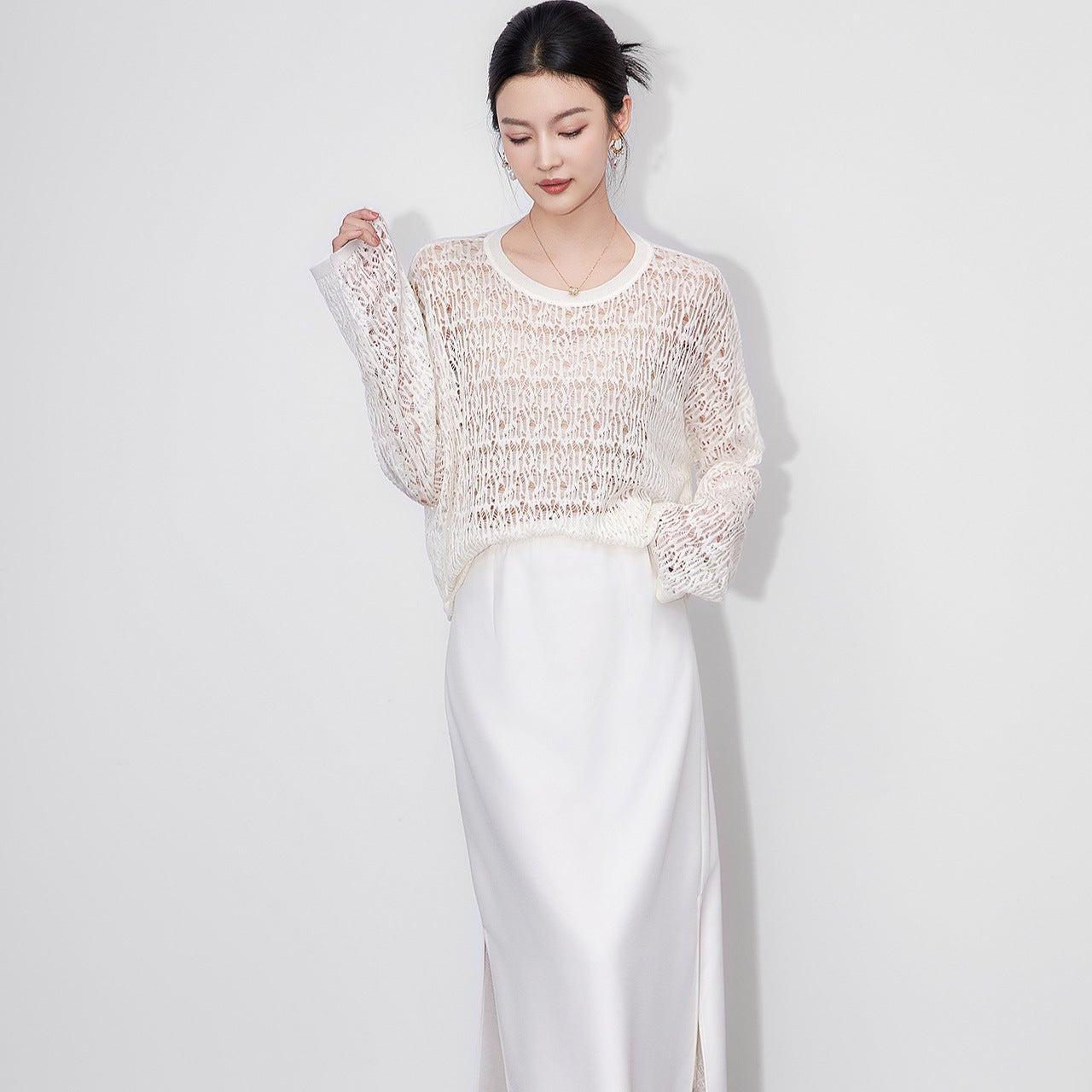 25ss Three-dimensional hollowed-out wool knitted sweater