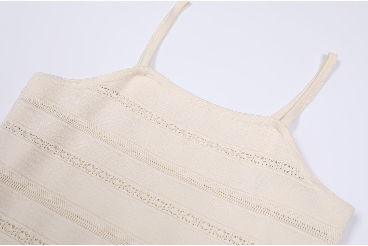 25ss Handcrafted jacquard cutout slimming halter dress