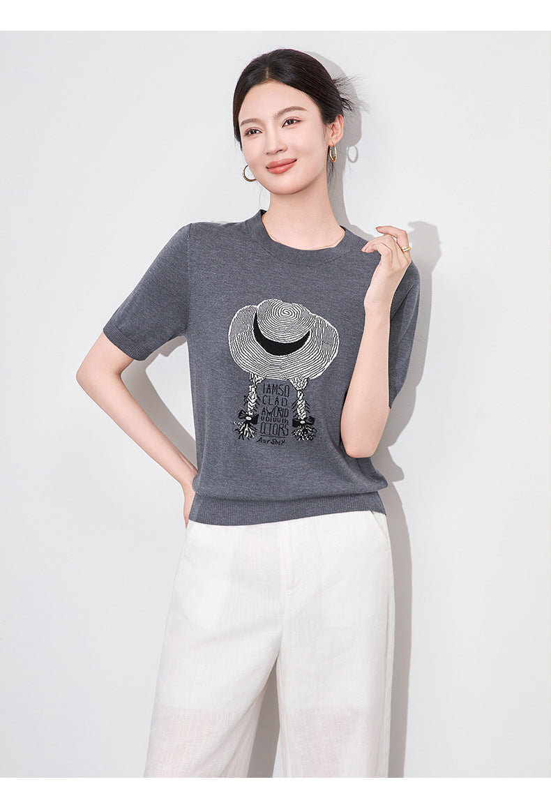 25ss Tencel wool breathable knitted short-sleeved T-shirt