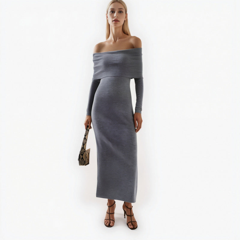 25ss One-shoulder wool knitted dress for autumn and winter