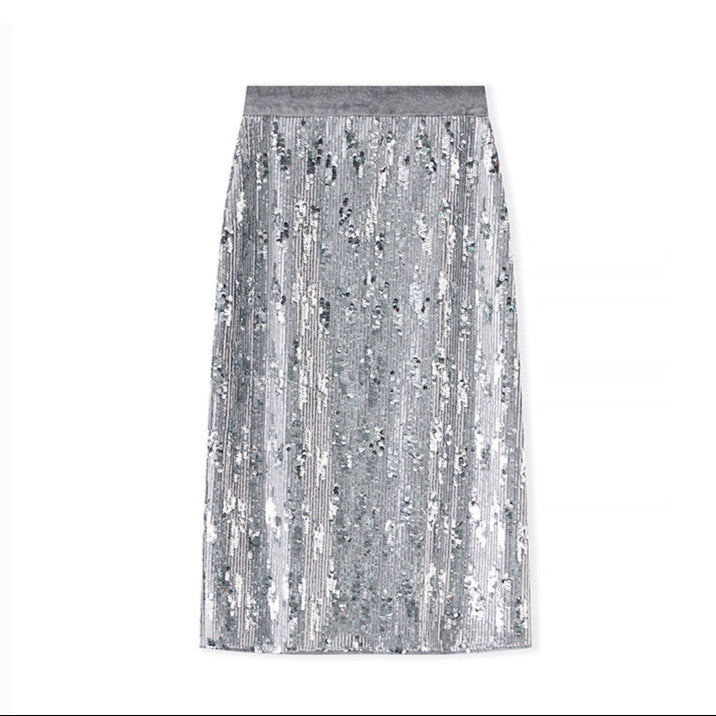 25ss Autumn silver sequined skirt with dazzling brilliance