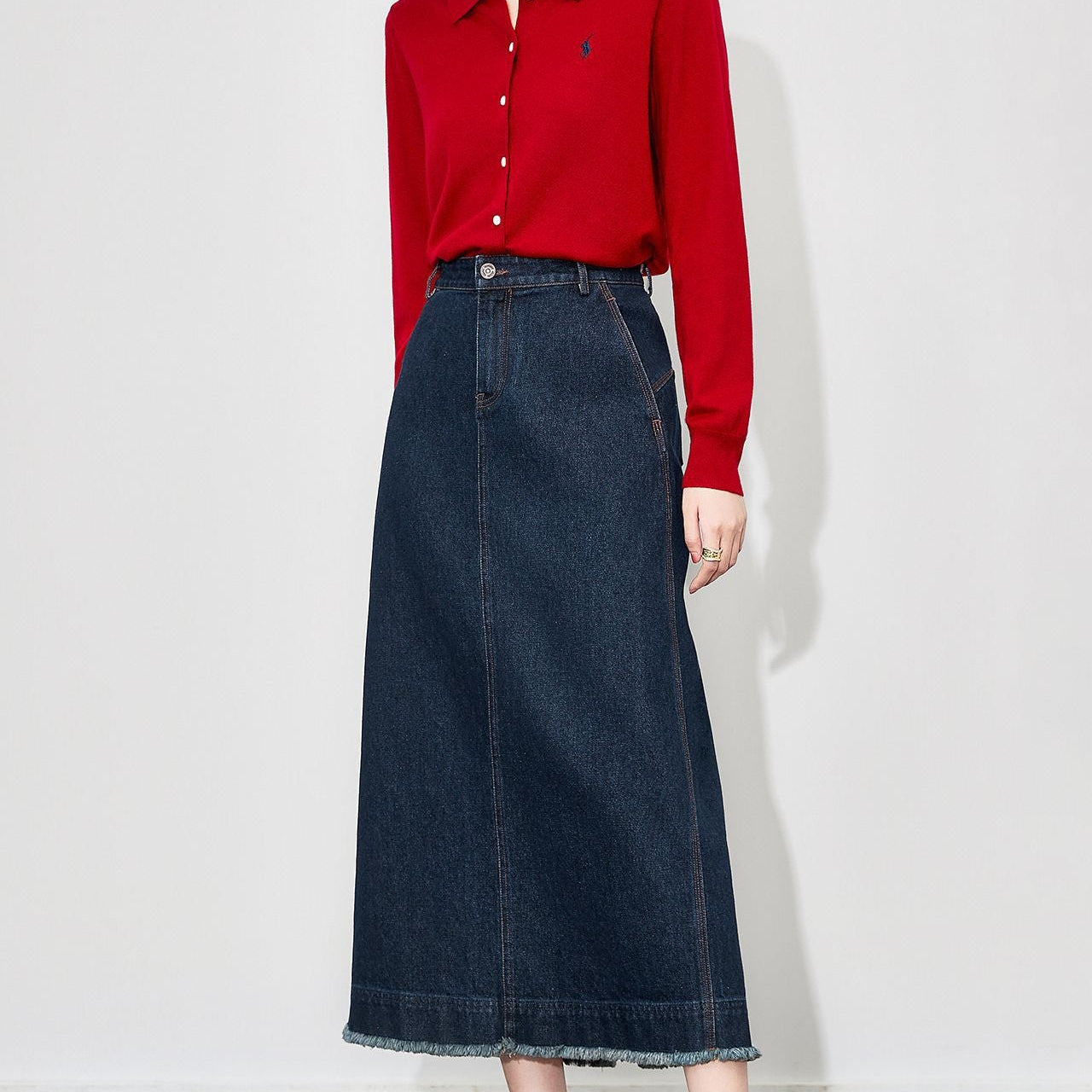 25ss Retro classic Hong Kong-style slit high-waisted denim dress