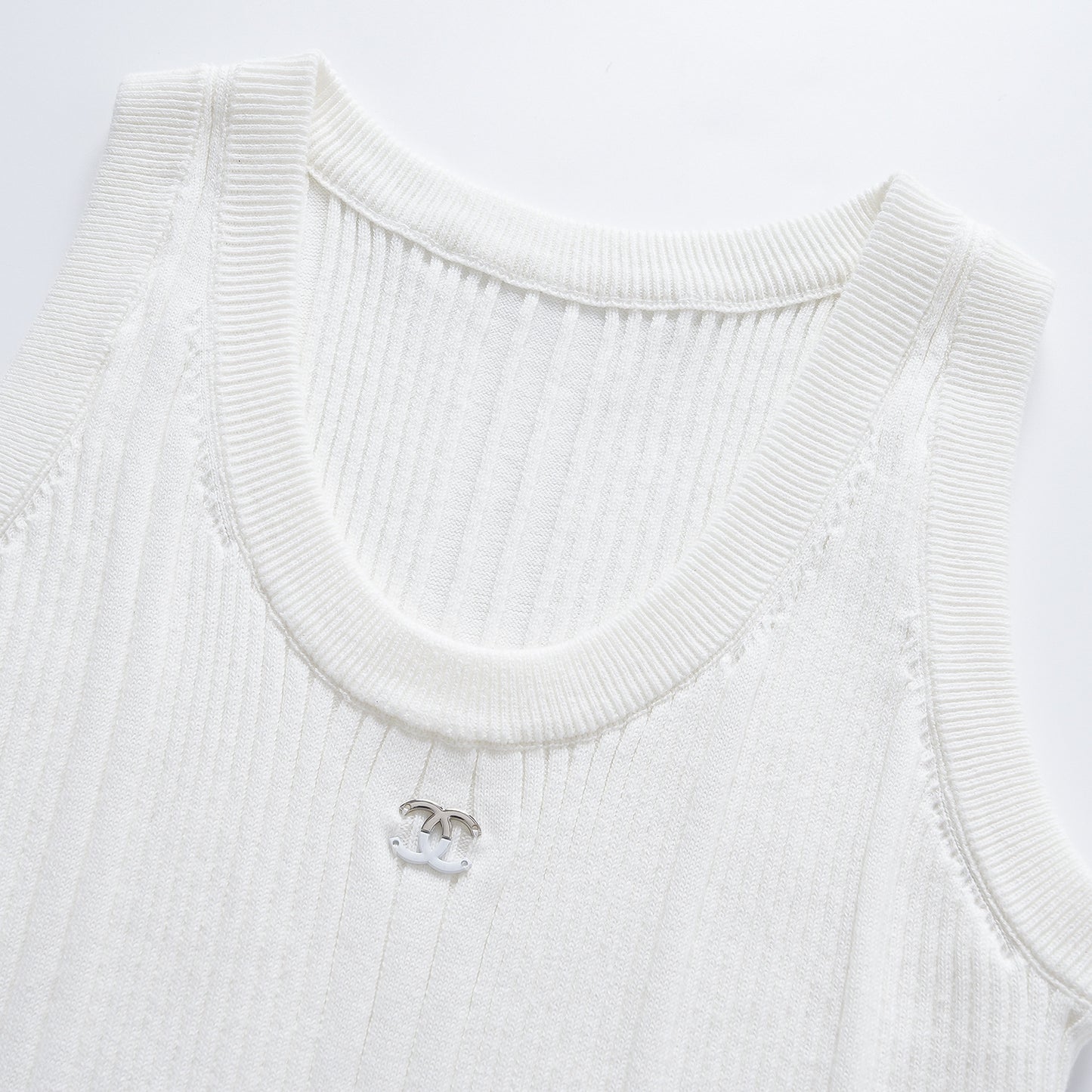 French - Style Logo - Embellished Grid - Paneled Sleeveless Knit Dress