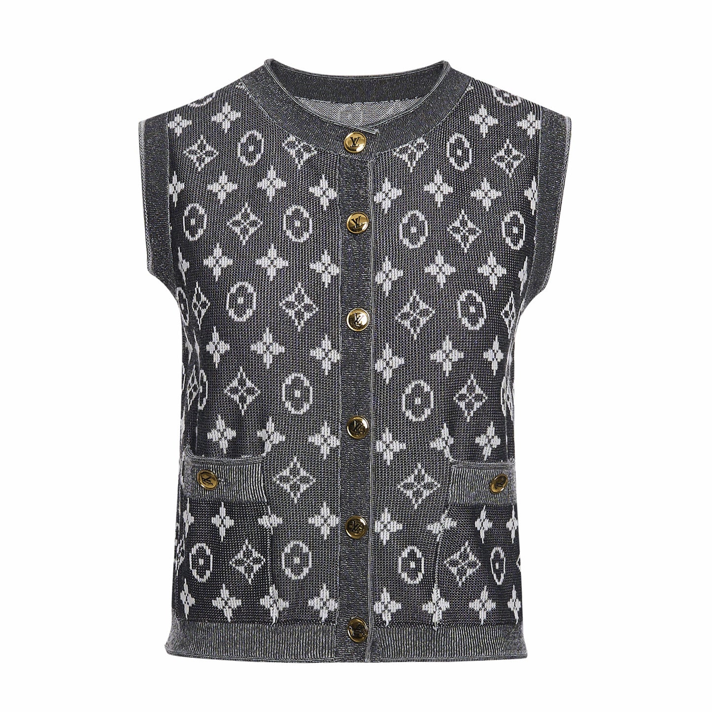 25ss Retro monograph printed knitted cardigan vest