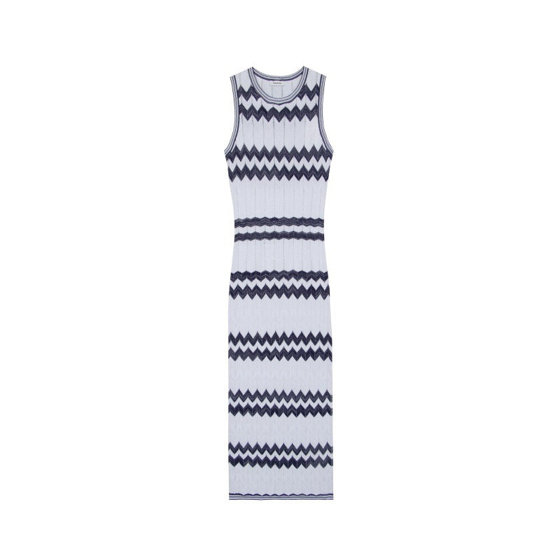 25ss Elegant lady A-line striped knitted dress