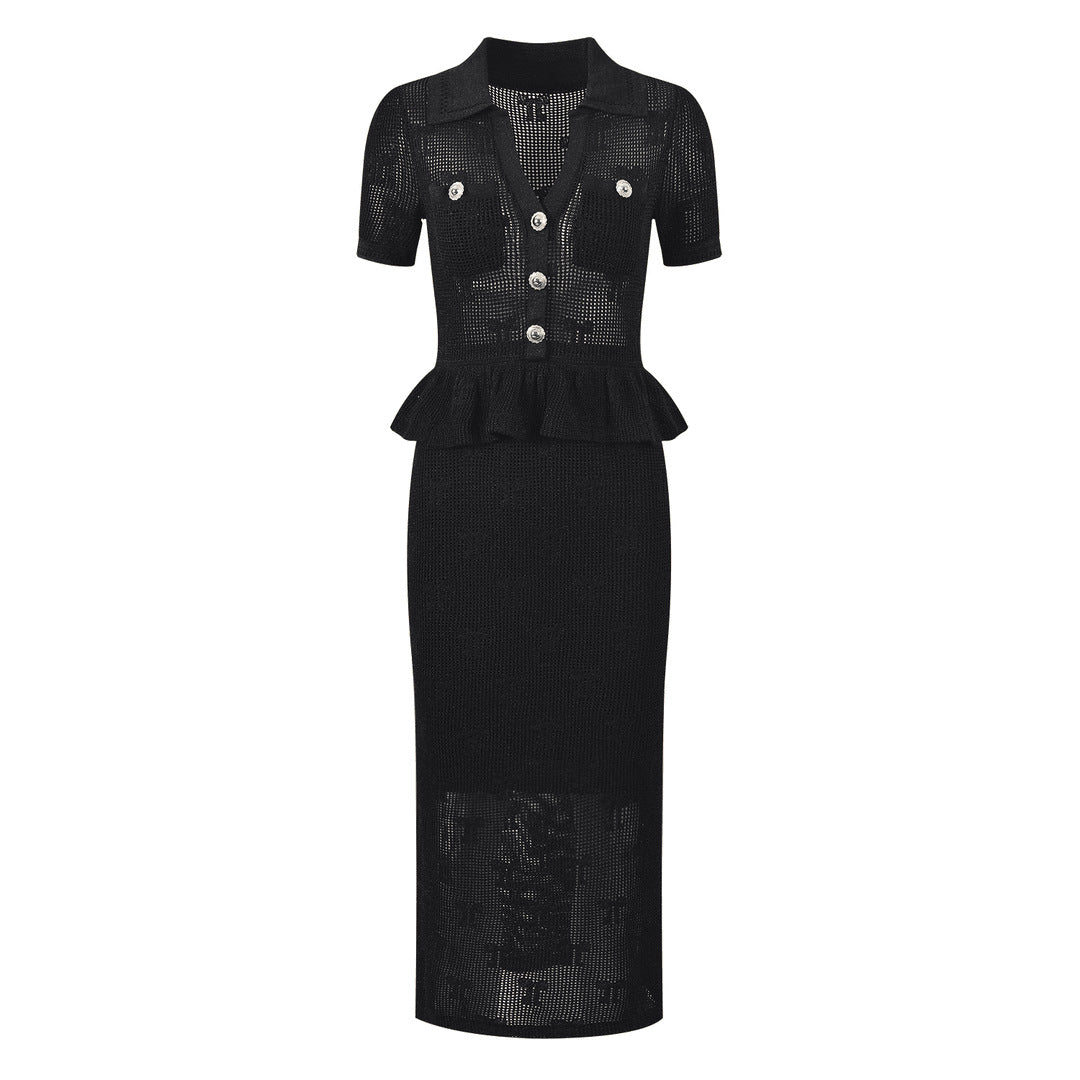 25ss Classic and elegant black bow knitted dress