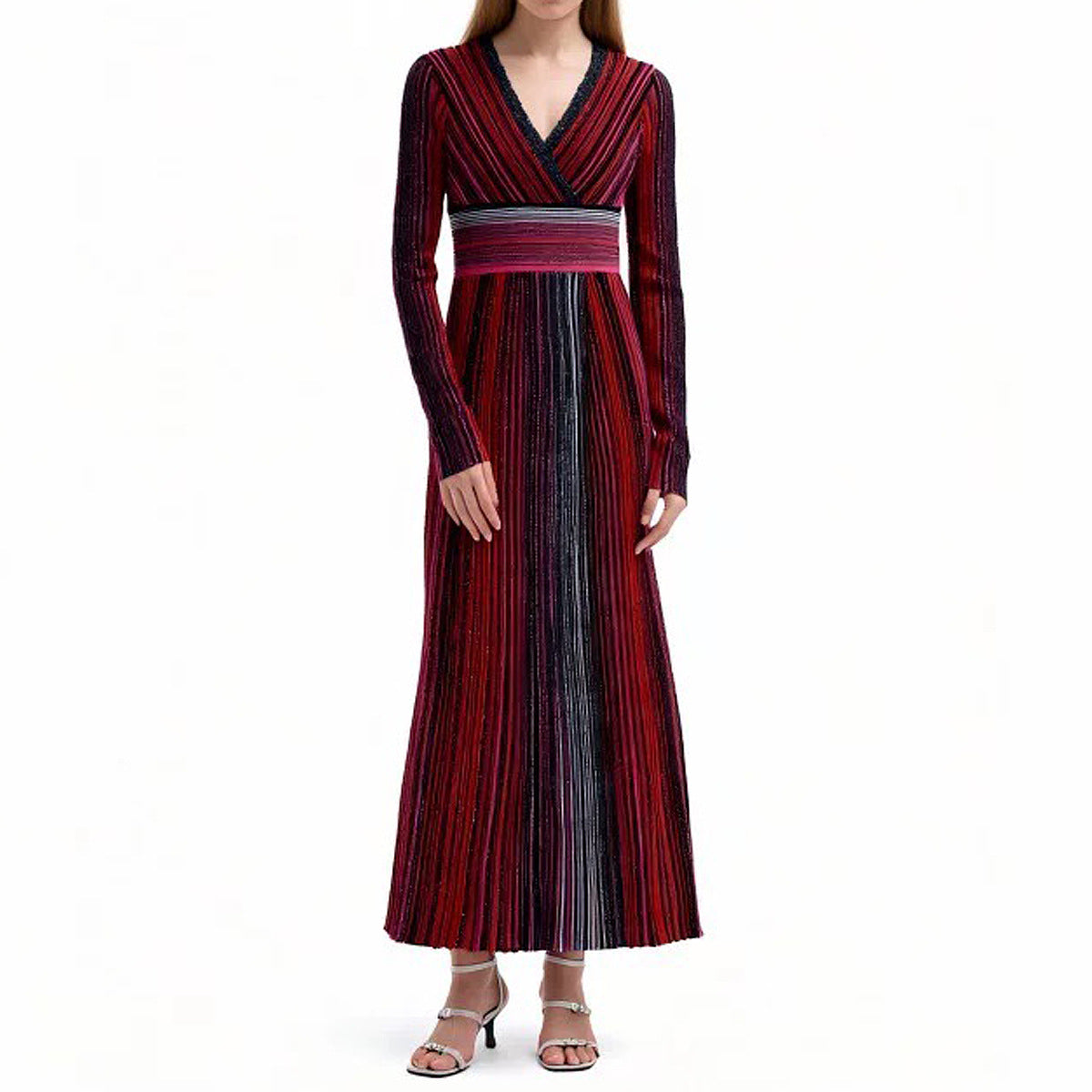 25ss European and American slimming long-sleeved slit dress