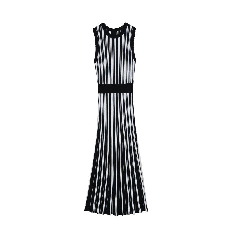 25ss Sleeveless A-line striped knitted dress for spring and summer