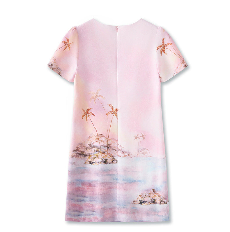 25ss Heavy-duty beaded coconut tree island print dress