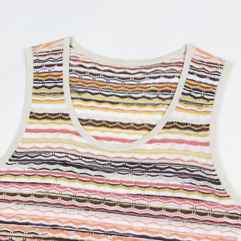 25ss Elegant and ladylike sleeveless striped knitted dress