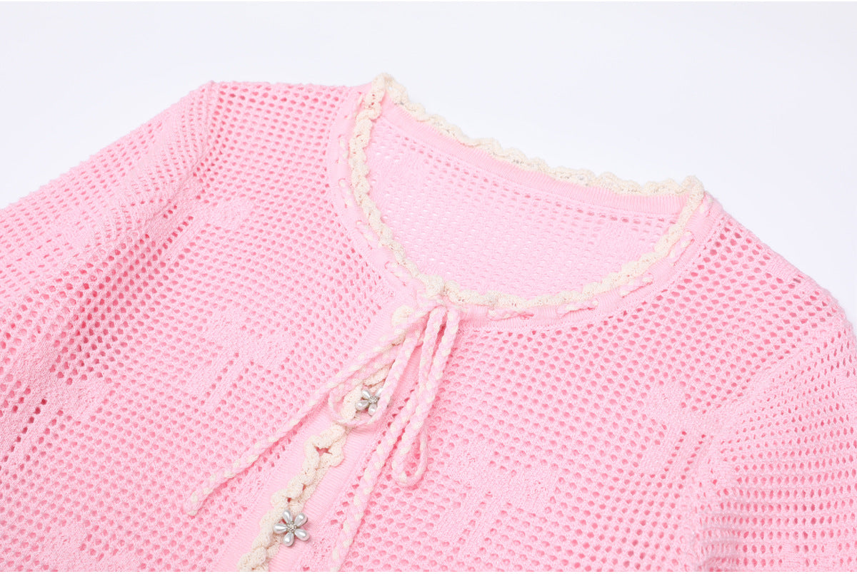 25ss Autumn knitted cut-out embroidery dress