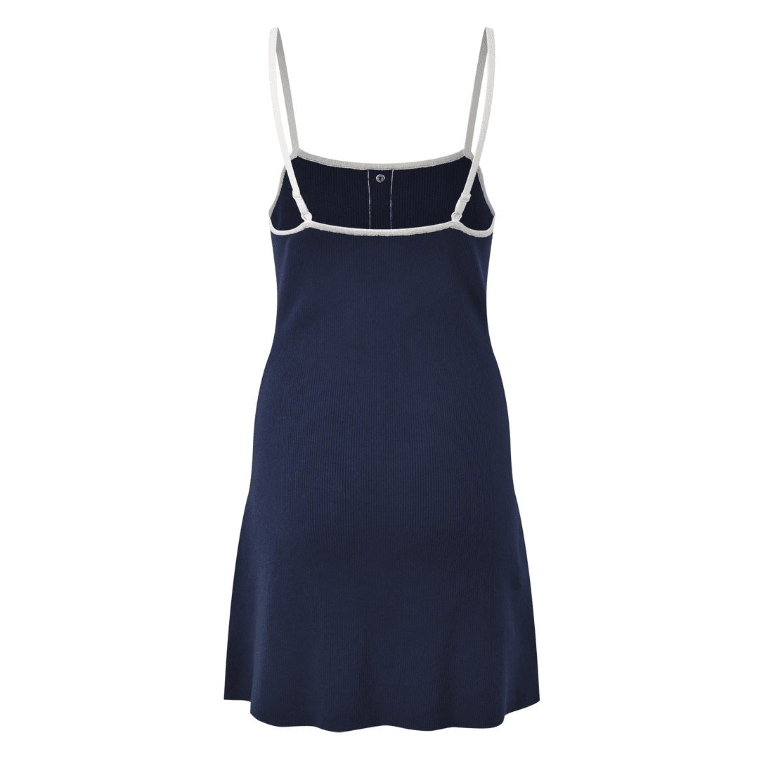 French Color - Block Button Knit Slip Dress