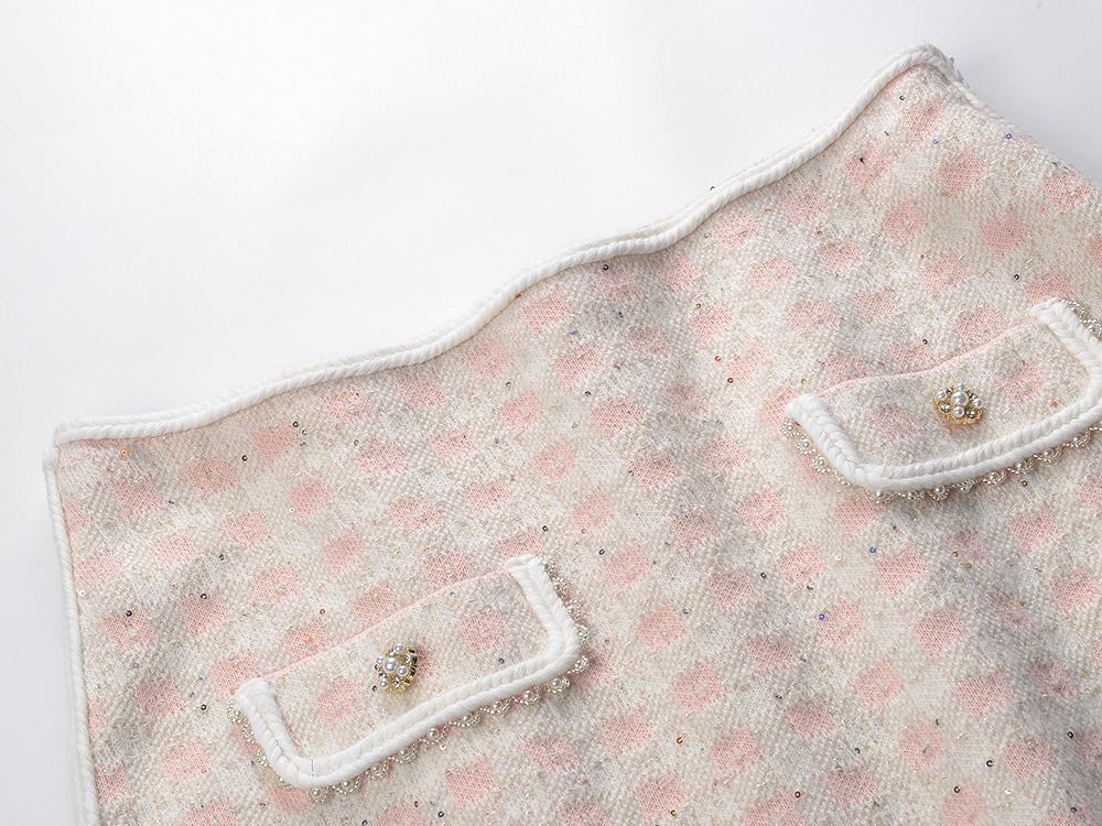 25ss A two-piece set of a thousand-bird check knitted cardigan