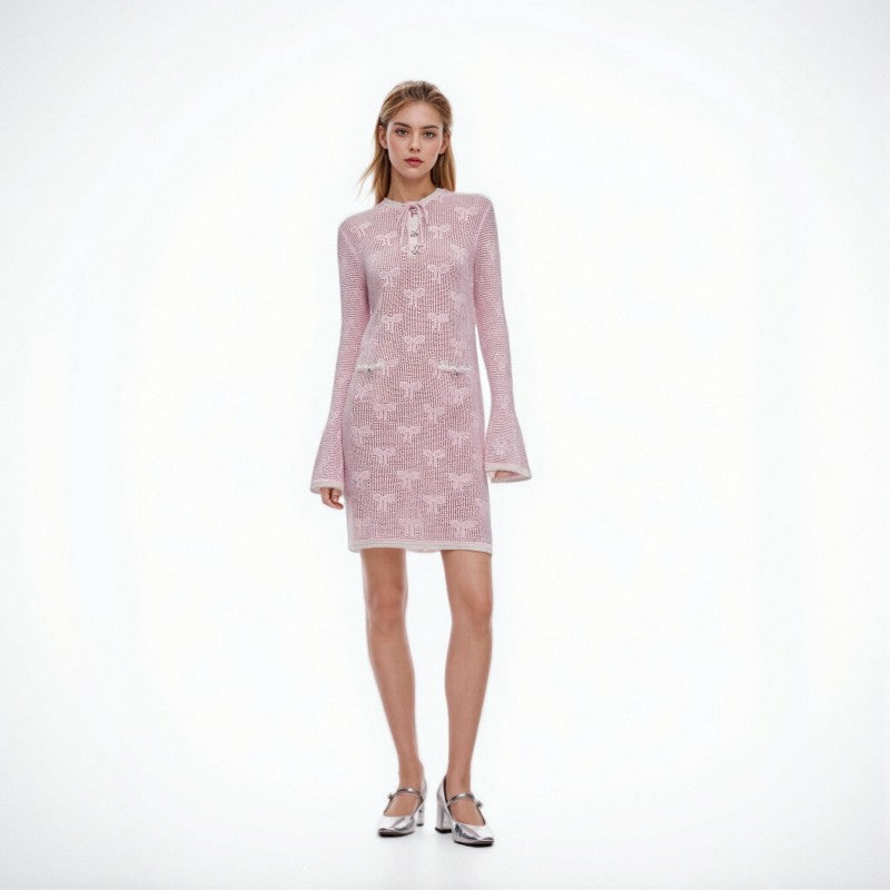 25ss Elegant cut-out knitted dress