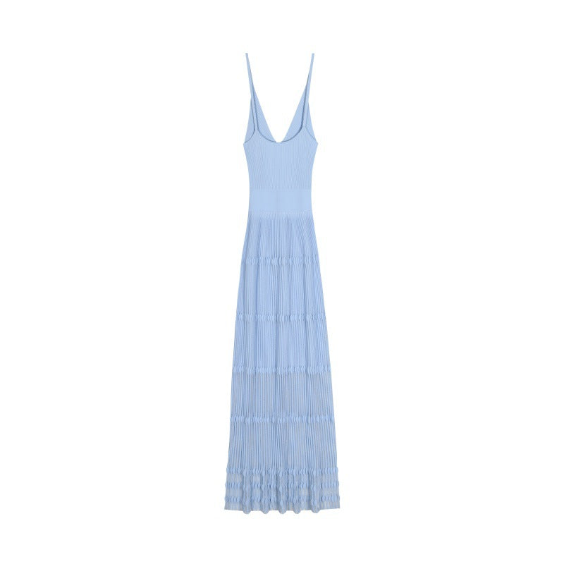 25ss Elegant V-neck A-line knitted dress for spring and summer