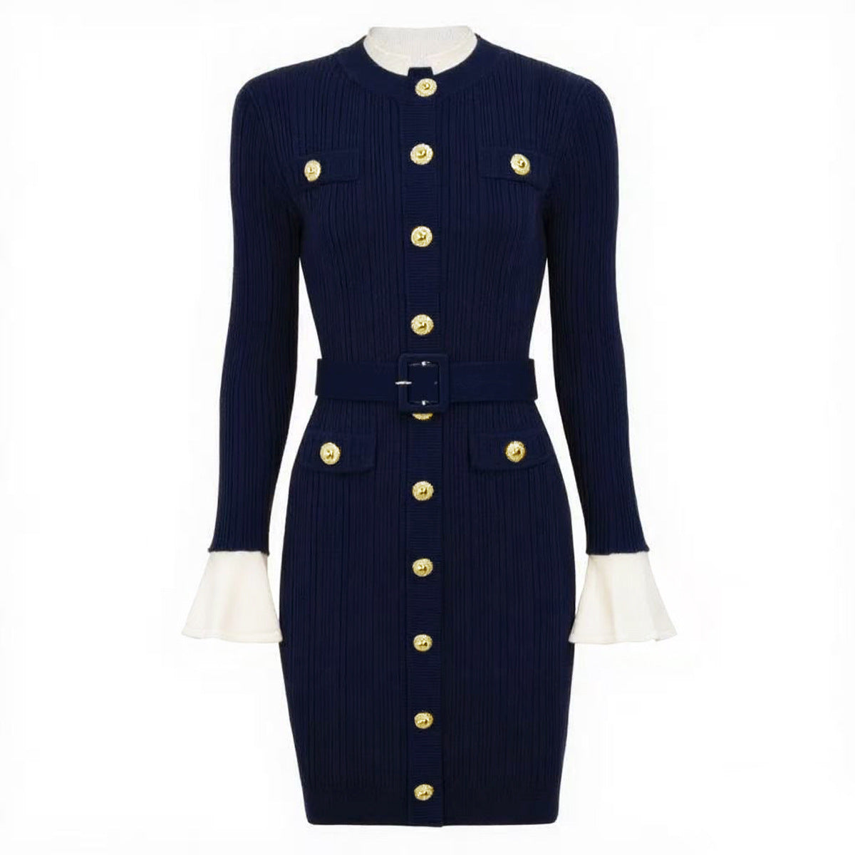 25ss Spring and Autumn belt-knit slimming short dress