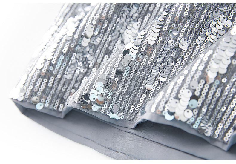 25ss Autumn silver sequined skirt with dazzling brilliance
