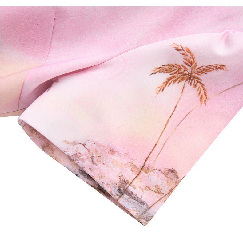 25ss Heavy-duty beaded coconut tree island print dress