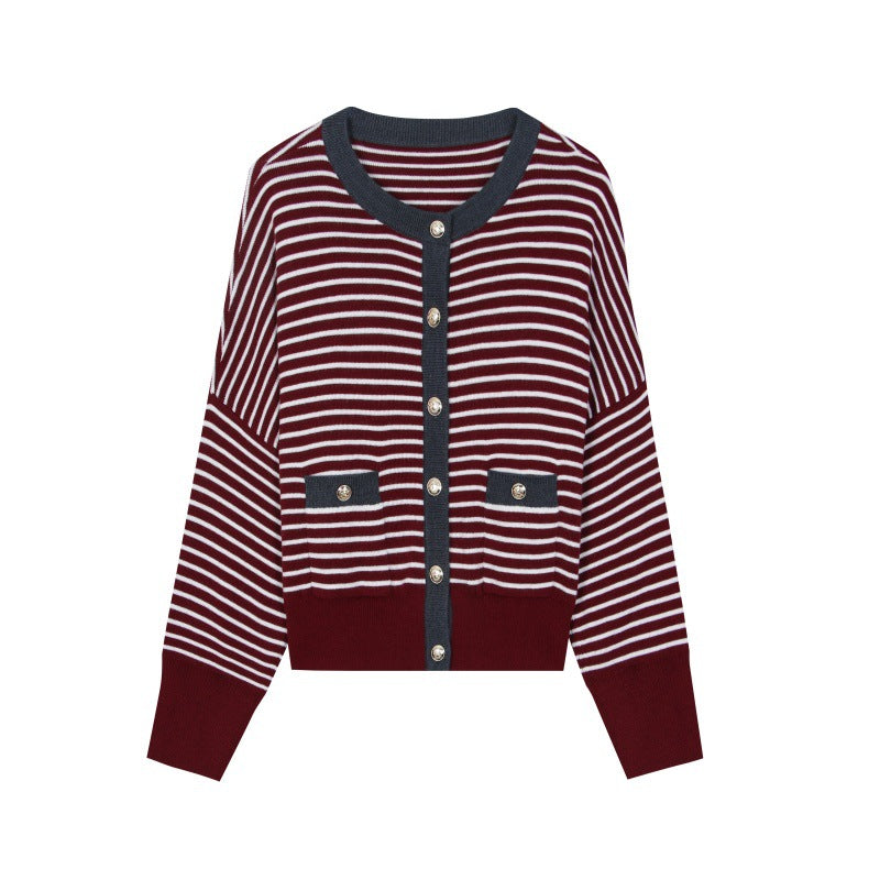 25ss Elegant striped wool knitted sweater for autumn and winter