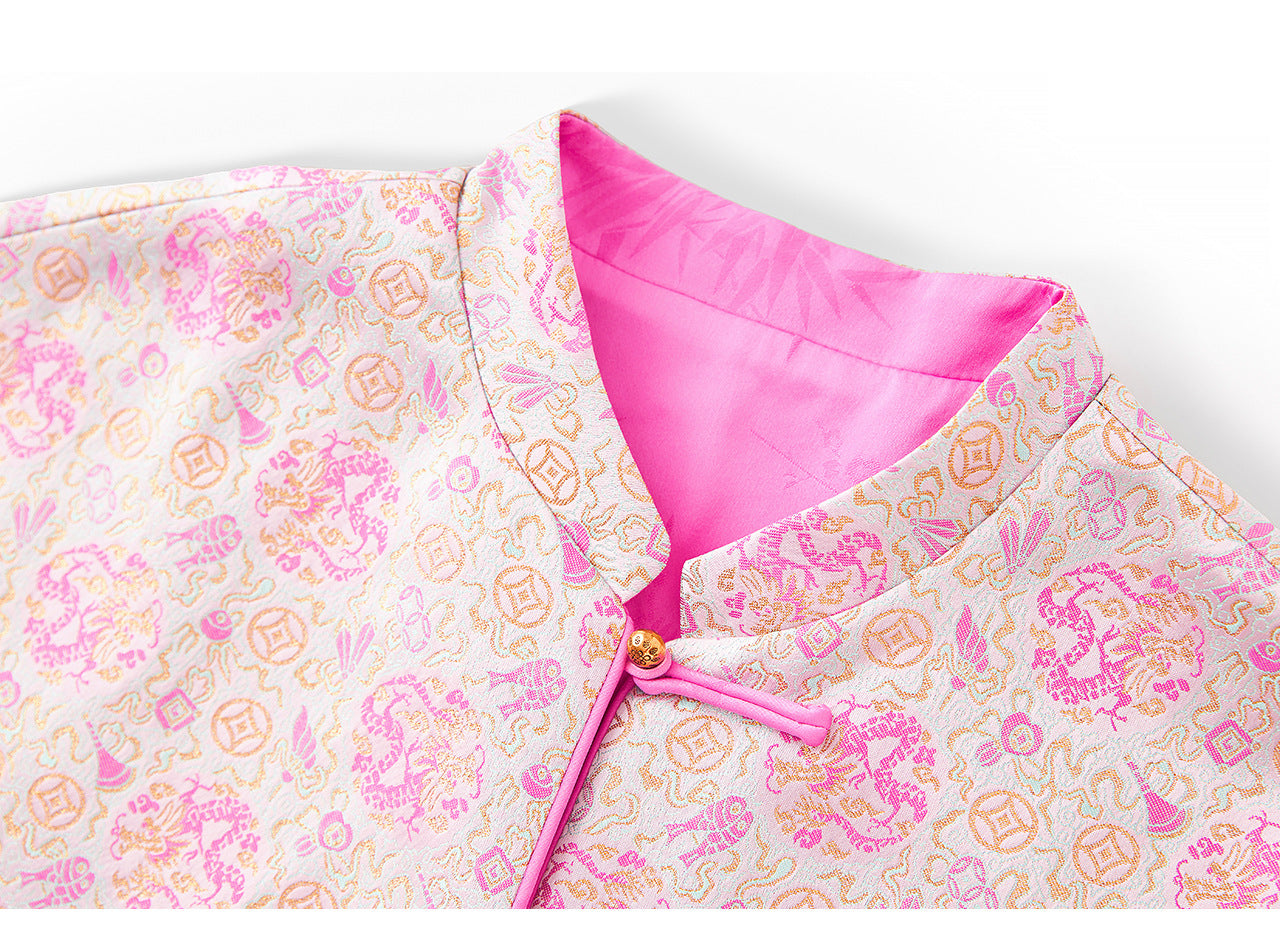 New Chin25ss ese-style auspicious dragon and lucky fish two-piece coat with copper coins and gold threads